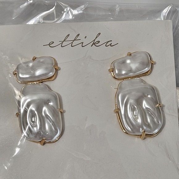 ettika Jewelry - Ettika 18k Gold Plated Imitation Pearl Dangle Drop Earrings New Dust Bag